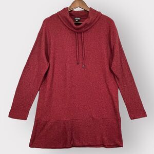 Jones New York Pullover Tunic‎ Top Women L Red Cowl Neck 3/4 Sleeve Stretch Z17